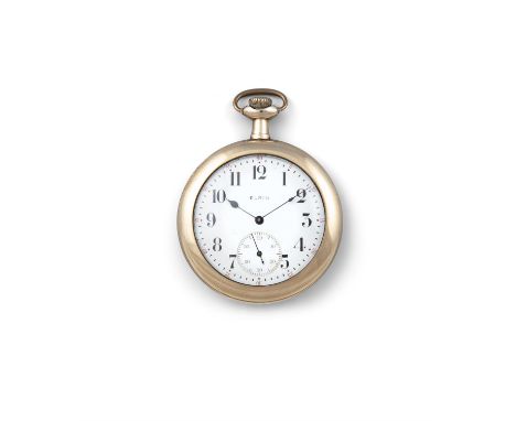AN AMERICAN GOLD OPEN-FACED POCKET WATCH, by Elgin &amp; Co. USA, with circular white enamel dial, blued-steel hands and a 's