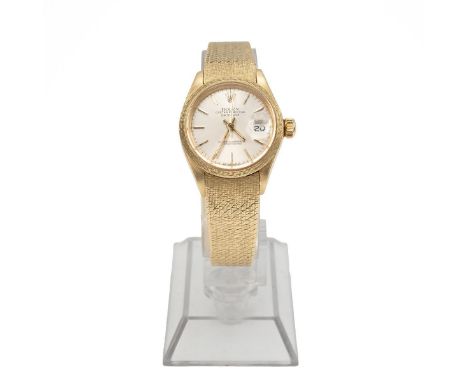 Ladies Rolex 18ct gold, Oyster Perpetual Datejust wristwatch, the silvered dial with batons and date dial inscribed Superlati