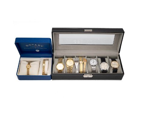 Group of quartz wristwatches, ladies and gents. Includes: Lorus, Timex, Accurist, Seiko, Rotary, Sekonda. (9)