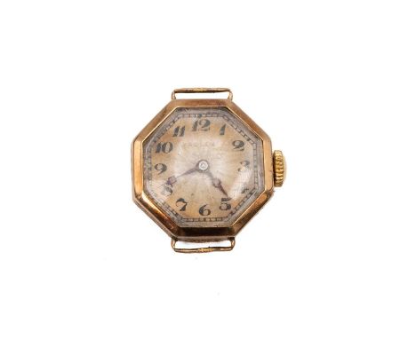 Rolex 9ct gold Art Deco ladies wristwatch, c1933. Serial no 29563, 21mm octagonal case, silvered sunburst dial with Roman num