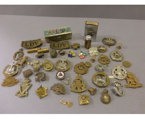 Quantity of Army Badges, Match Box Holder, Metal Box and Robertson Jam Badges
