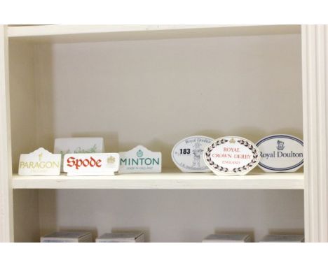 Seven Ceramic Company Name Plaques - Royal Crown Derby, Minton, Royal Doulton x 2 , Spode, Paragon and J W Beswick