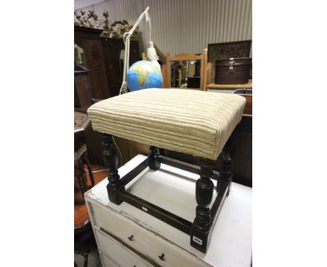 Antique Oak Stool with Stuffed Over Seat and Square Legs