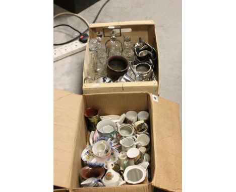 Group of Souvenir Crested Ware, Torquay ware and other Ceramics plus a Group of Silver Plate including Tea Service, 6 Bottle 