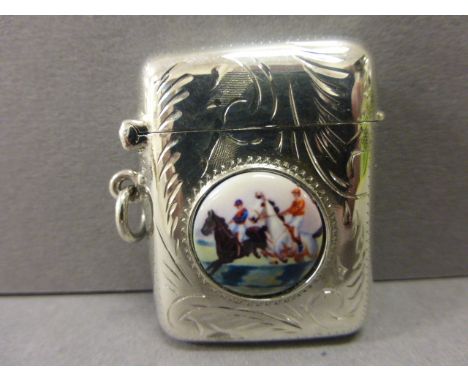 Silver Vesta Case with Horse Racing Scene Panel