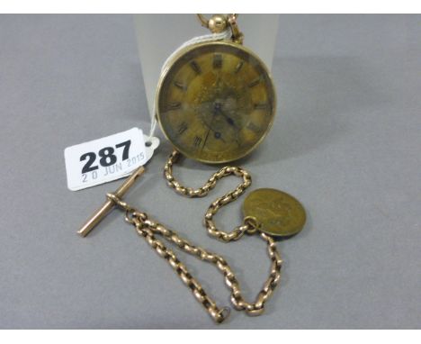 14K Gold Pocket Watch with Gold Face and seconds aperture together with 9ct Fob Chain with attached worn 1837 Gold Sovereign