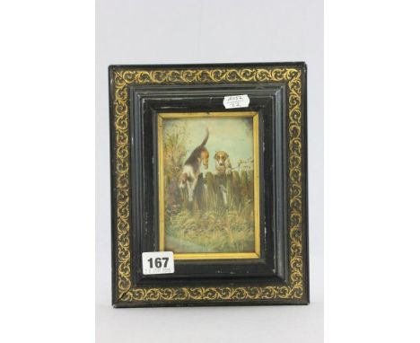 Small Oil on Panel of Hunting Dogs in Rural Setting