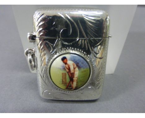 Silver Vesta Case with Cricketing Scene Panel