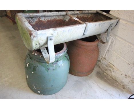 Two Vintage Chimney Pots and a Small Zinc Feeding Trough