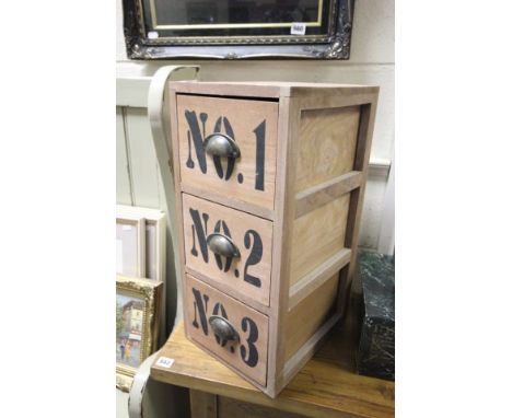 Vintage Style Three Drawer Chest, drawers marked 1, 2, 3