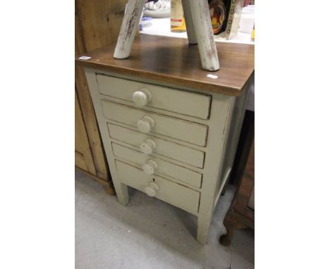 Vintage Oak Small Painted Five Drawer Chest