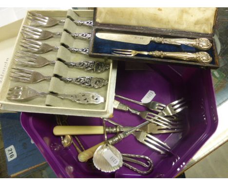 Cased Victorian Silver Childs Knife and Fork Set plus other Cutlery