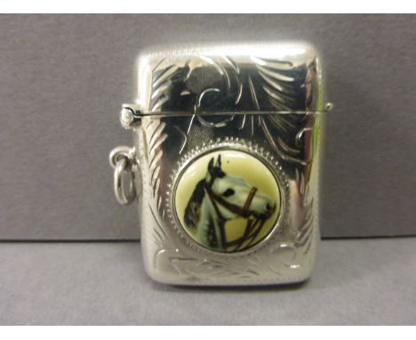 Silver Vesta Case with Horse Scene Panel