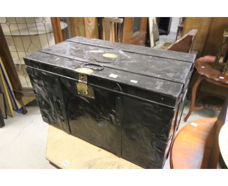 Victorian Black Metal Travelling Trunk with Brass Fittings