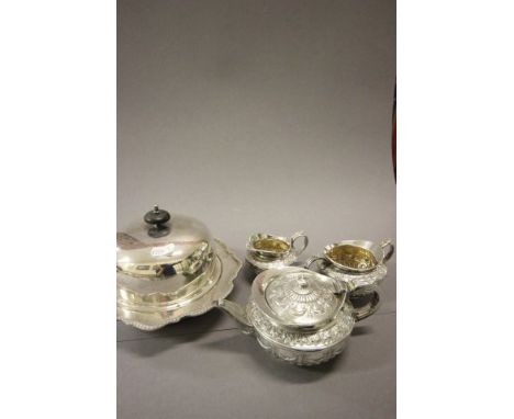 Mappin and Webb Silver Plated Ornate Tea Service for One plus a Silver Plated Muffin Dish