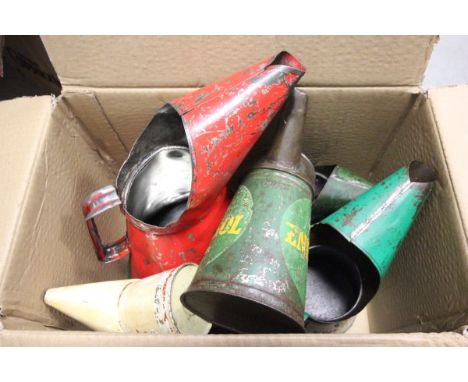 Box of Vintage Motor Oil Jugs
