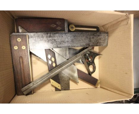 Six Vintage Mahogany and Brass Set Squares plus a Rabone Set Square
