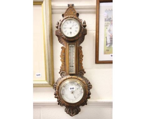 Oak Carved Clock / Barometer