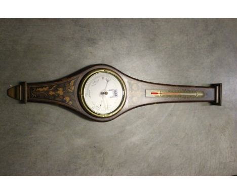 Mahogany and Marquetry Inlaid Barometer / Thermometer 