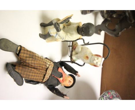 Victorian 'Bobbing Head' Black Boy sat on Chair, Small Staffordshire Mantle Dog sat on Chair and a Vintage Papier Mache Head 