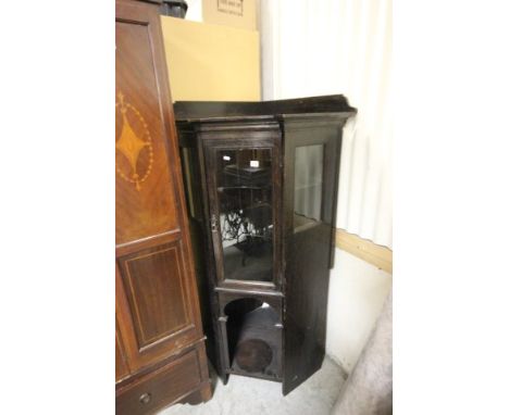 Early 20th century Oak Corner Cupboard with Glazed Upper Section over Pot Shelf