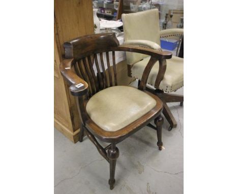 Vintage Oak Leather Seated Office Chair