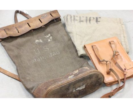 Vintage Leather and Canvas USA Mailbag together with a Leather Satchell
