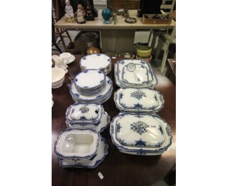 Part Victorian Burleighware Dinner Service including Plates, 3 Graduating Meat Plates, 4 Tureens, Ladle, etc