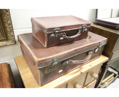 Two Vintage Leather Suitcase and another Case