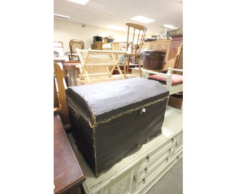 Late 19th century Domed Topped Wooden Trunk with lined newspaper interior