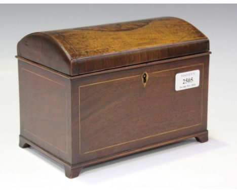 A George III mahogany tea caddy, the domed lid inlaid with a conch shell patera, the interior fitted with a pair of removable