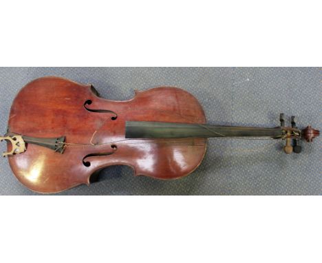 A cello bearing interior label marked 'Médio-Fino', the bridge stamped 'W.H. Hill & Sons', length of back excluding button ap