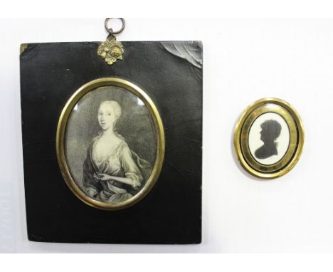 Late 18th Century British School - Oval Miniature Portrait of a Lady, watercolour en grisaille, approx 8.5cm x 6.5cm, within 
