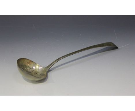 A George III silver bright-cut Old English pattern soup ladle, London 1781 by Hester Bateman, length approx 33.5cm.