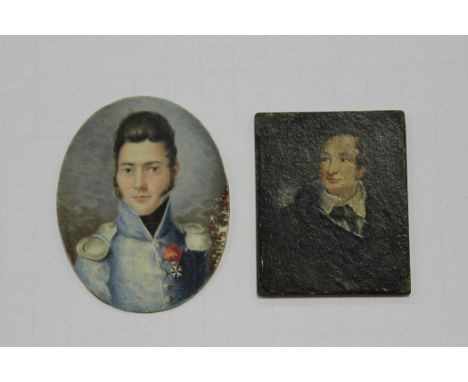 Late 19th Century British School - Oval Miniature Portrait of a Gentleman wearing Military Uniform, approx 5cm x 4cm, togethe