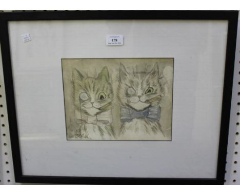 Manner of Louis Wain - Two Cats wearing Monocles smoking, late 20th Century watercolour, bears signature, approx 20cm x 25cm,