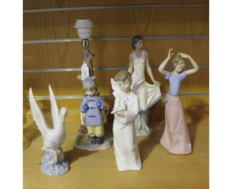 A group of four Nao porcelain figures, comprising Pretty Rose, No 1233, Protecting Angel, No 1261, Getting Ready, No 1219, an