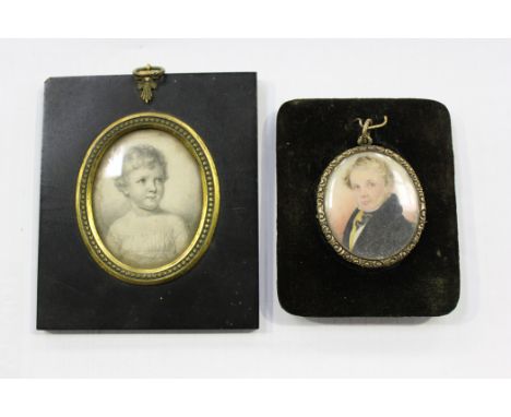 19th Century British School - Oval Miniature Portrait of a Young Gentleman, watercolour on ivory, approx 5.5cm x 4.5cm, withi