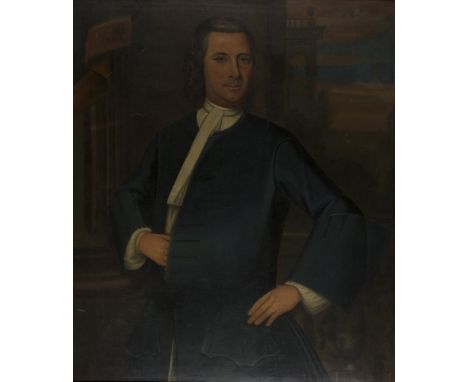 Late 18th Century Provincial School - Three-quarter Length Portrait of a Gentleman, oil on canvas, approx 110cm x 95cm, withi