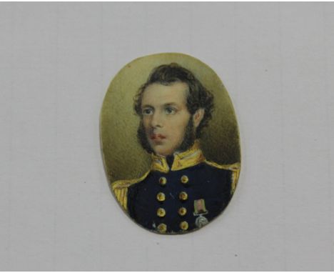 19th Century British School - Oval Miniature Head and Shoulders Portrait of a Young Gentleman in Uniform, watercolour heighte