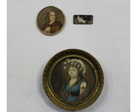 Mid-19th Century British School - Portrait of a Child emerging from a Curtain, watercolour, approx 12.5cm x 10cm, together wi