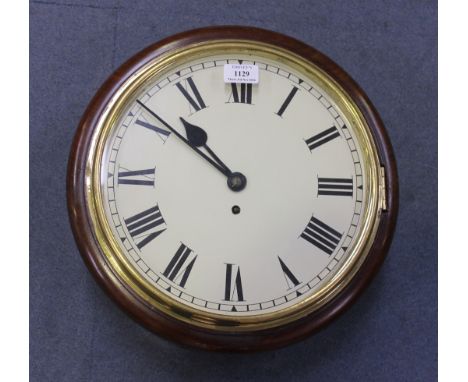 A Victorian and later mahogany circular wall timepiece with single fusee movement, the painted circular dial with Roman numer