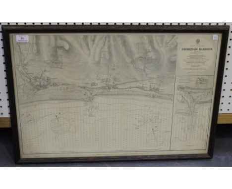 After J. Parsons - 'Shoreham Harbour', late 19th Century monochrome lithograph, approx 45cm x 67cm, within a stained wood fra