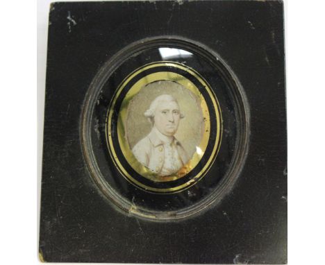 Late 18th/early 19th Century British School - Oval Miniature Portrait of a Gentleman, watercolour on ivory, approx 4.5cm x 3.