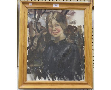 Attributed to Margaret Theyre - Head and Shoulders Portrait of a Young Girl, 20th Century oil on canvas, approx 49cm x 40cm, 