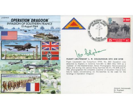Flt Lt Les Colquhoun DFC GM DFM signed 50th ann WW2 cover Operation Dragoon Invasion of Southern France JS50/44/8. Limited ed