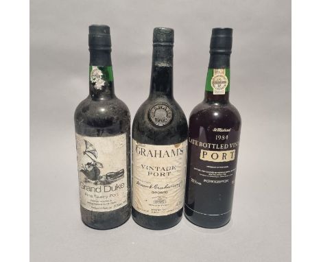 3 Bottles Port to include Grahams 1980 Vintage;  St Michael 1984 Tawny, Grand Duke Fine Tawny Port (Soiled Labels)3 Bottles