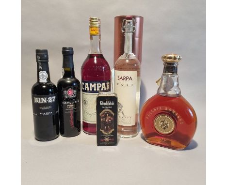 6 Bottles Various Alcohol to include:2 half bottles Port, 1 Vecchia Romagna 15 Year Old Riserva Rara, 1 Campari 100cl e, 1 Sa