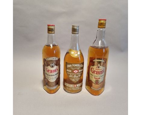 John Power & Son Irish Whisky 1 Litre 1980's along with 2 Grants Finest Scotch