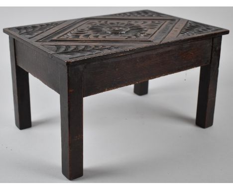 A Late Victorian/Edwardian Carved Oak Rectangular Stool, 35x24x20cm 